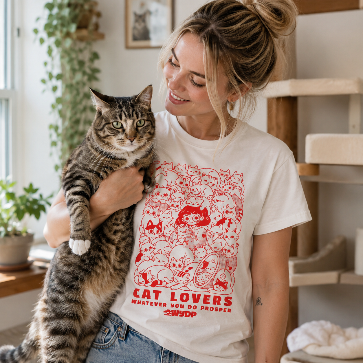 Women's Cat Lover T-Shirt | Cute Cat Graphic Tee | Funny Gift for Cat Moms