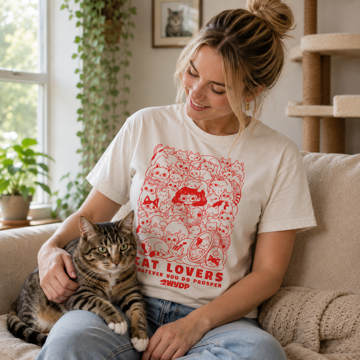 Women's Cat Lover T-Shirt | Cute Cat Graphic Tee | Funny Gift for Cat Moms