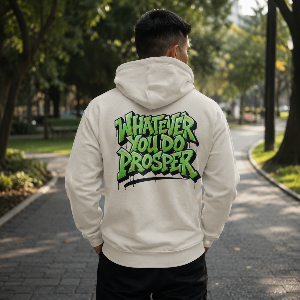 Whatever You Do Prosper Hoodie for Men | Motivational Graphic Pullover | Inspirational Streetwear Sweatshirt